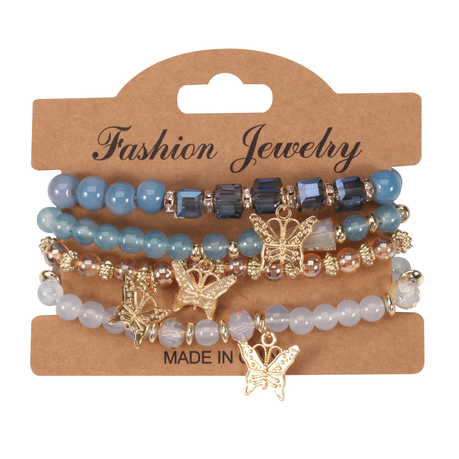 Wholesale Bohemian Multi-layer Butterfly Handmade Beads 4 Pieces/set Artificial Crystal Glass Diamond Bracelet